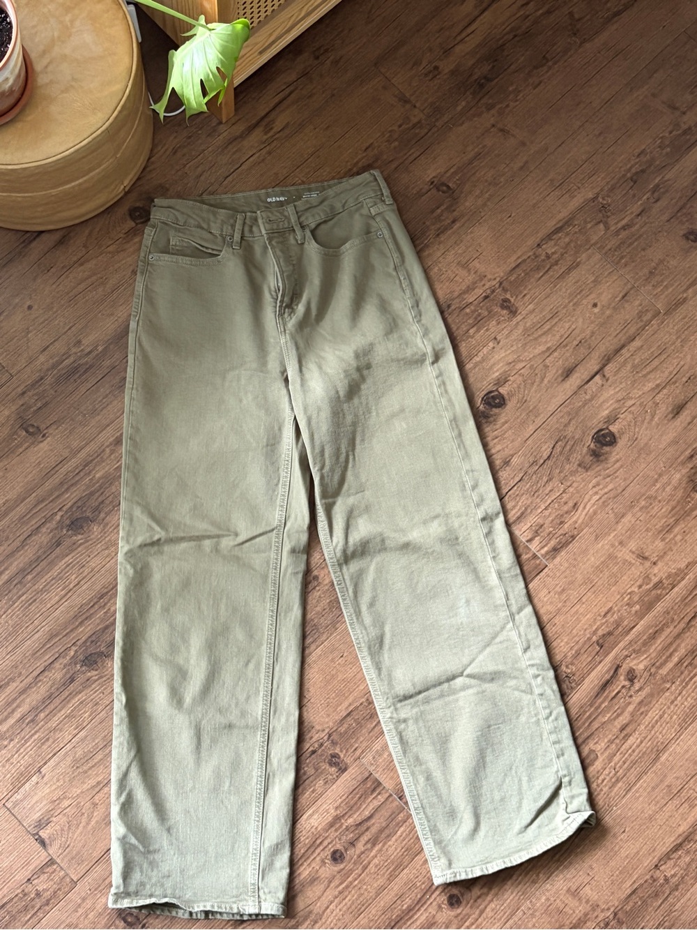 Old Navy Olive High-Rise Straight-Leg Jeans